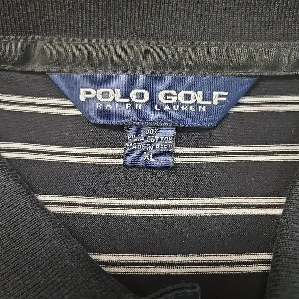 Polo Golf Ralph Lauren Polo Shirt Mens XL Black Striped 100% Pima Cotton
